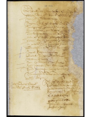 original dutch manuscript minute page 1664-03-24