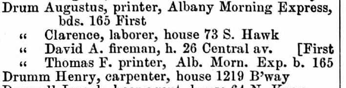 Henry Drumm 1890 Albany city directory listing
