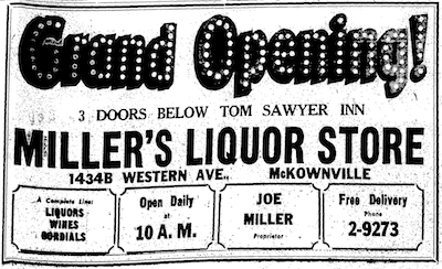 Miller
      Liquor store opening Ad 1 October 1954