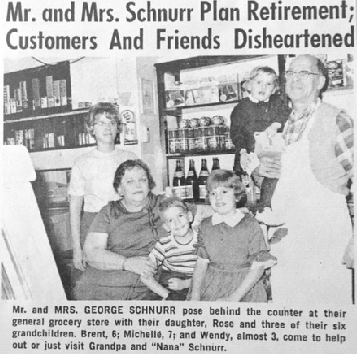 Schnurr family in
      grocery store 1232 Western Avenue