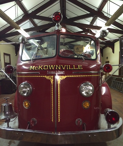 interior of old McKownville firehouse with engine E-56