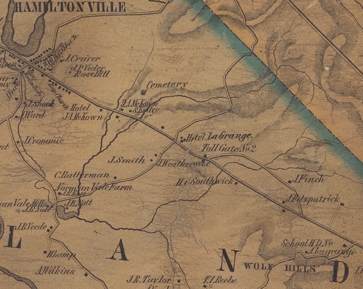 part of Gould map of 1854 - Great Western Turnpike