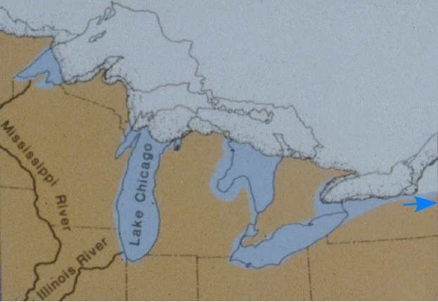 map of
      Laurentian ice and marginal lakes about 14500 years ago