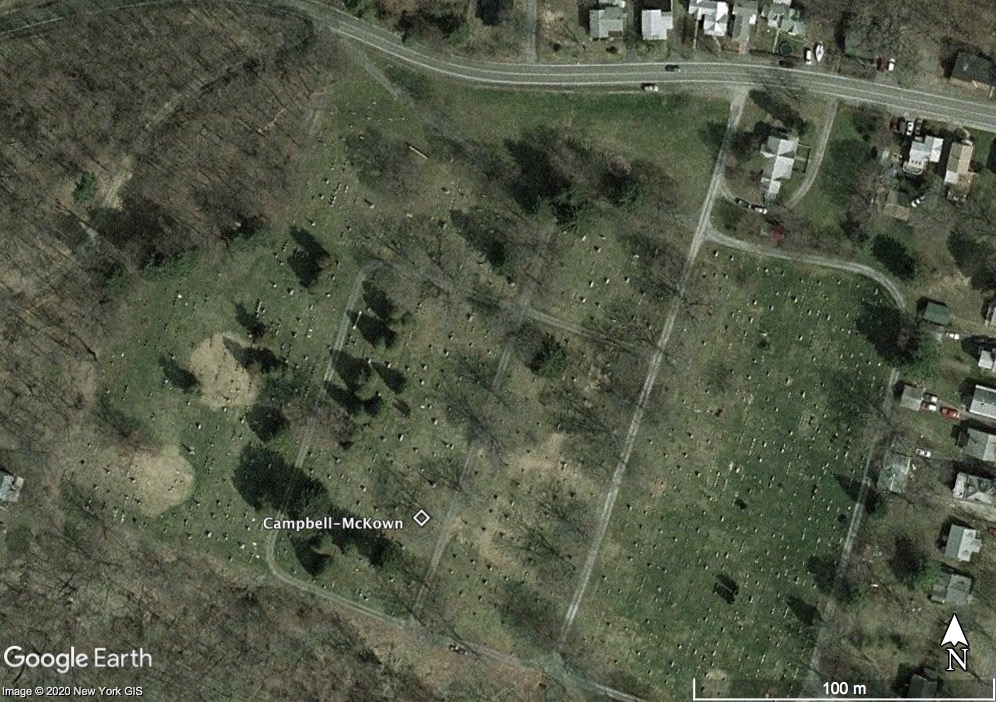 location of McKown grave in
      Mountain View Cemetery